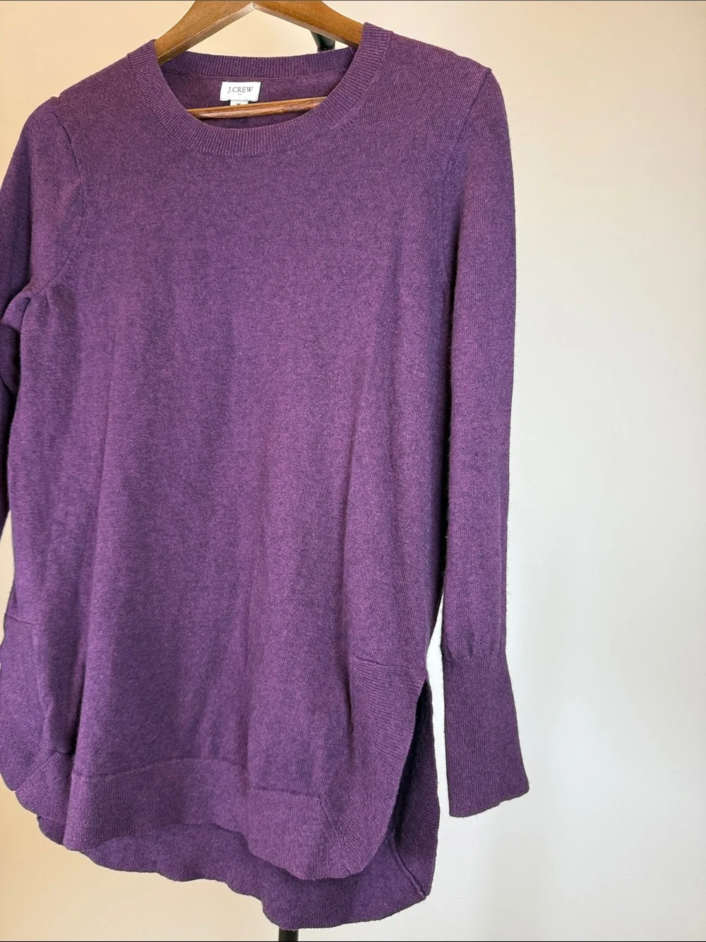 J. Crew Plum Purple Wool Blend High-Low Knit Tunic Crewneck Sweater Size M